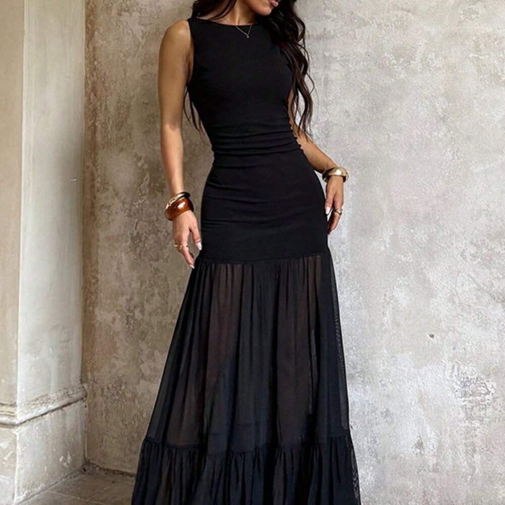 Black Elegant Women's Asymmetric Knit Zip Party Dress